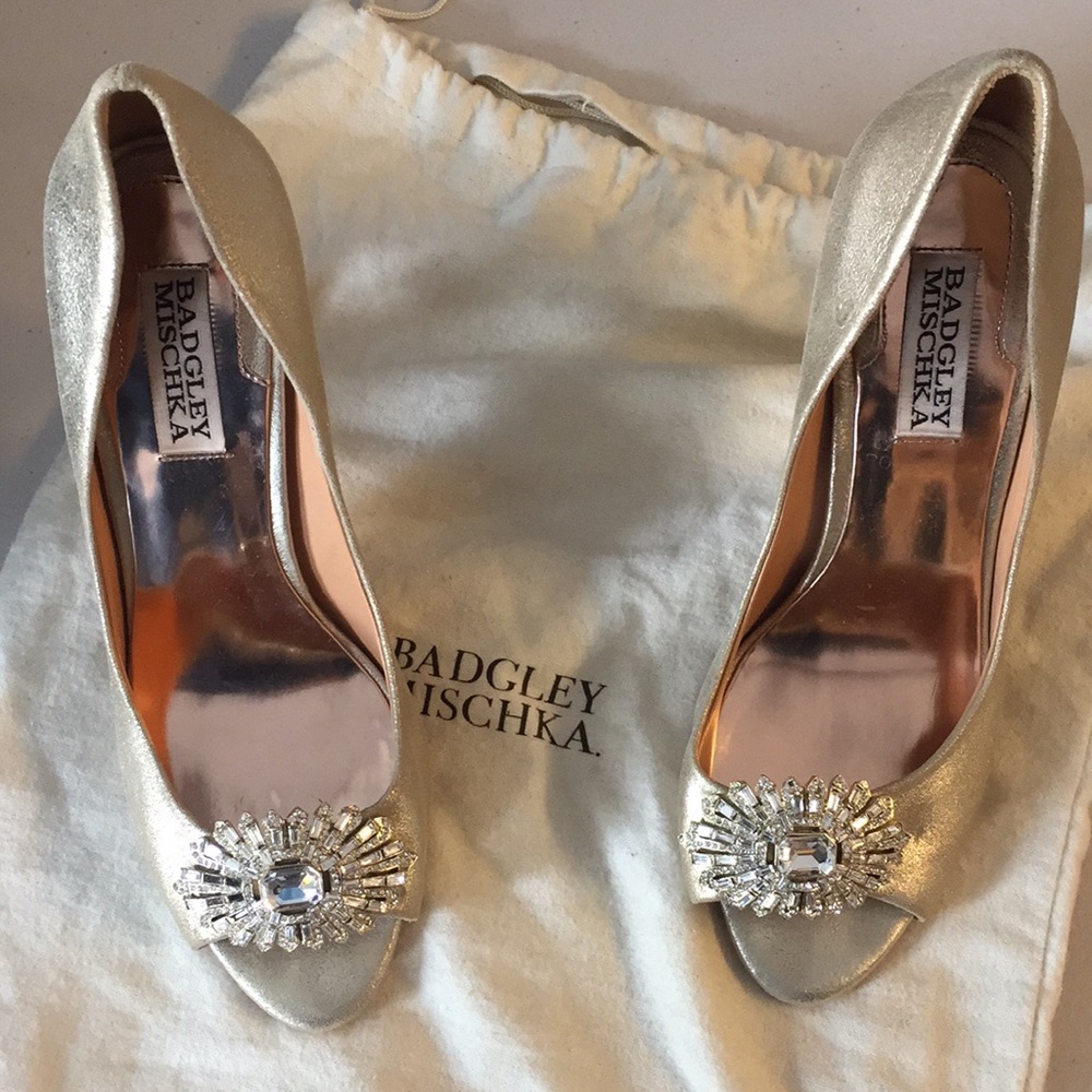 Badgley Mischka open toe Gold sequin 👠